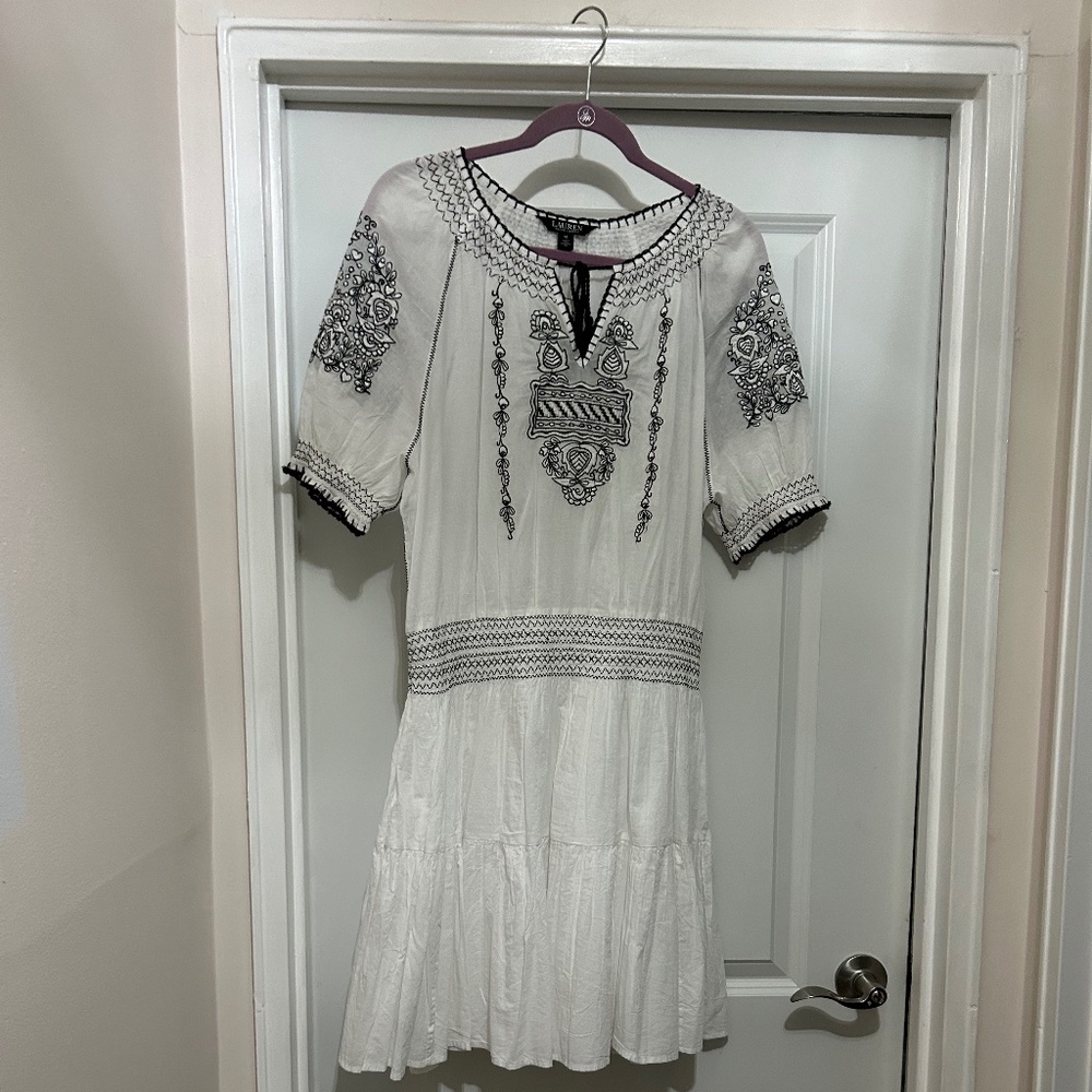 Lauren Ralph Lauren Peasant Style Crinkle Cotton MIni Dress Sz. 10 NWT